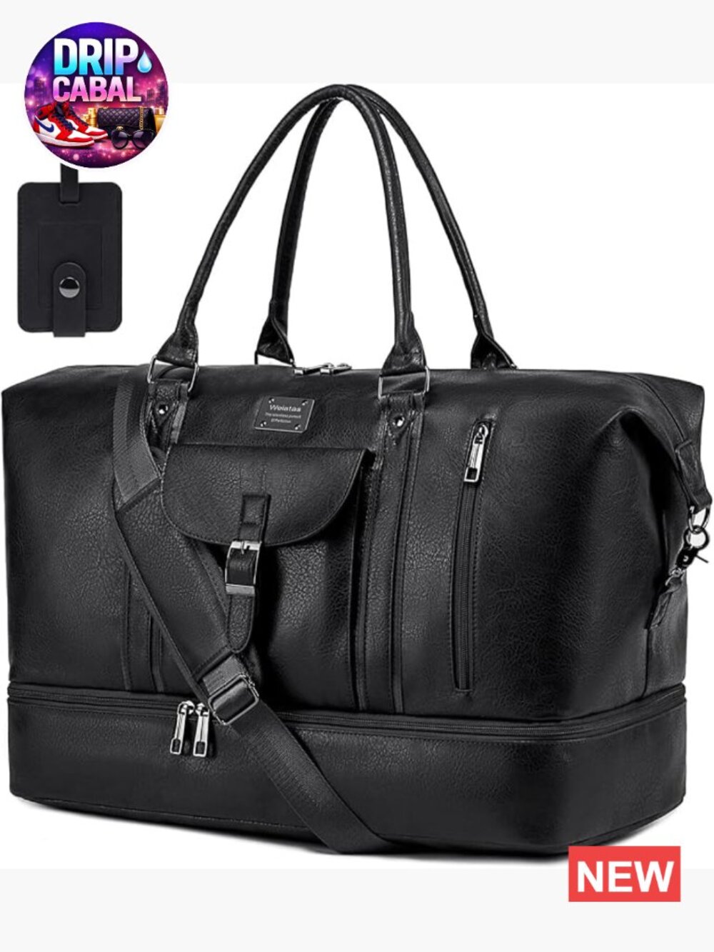 Faux Leather Travel Duffel Bag Weekender Overnight with Shoes Compartment